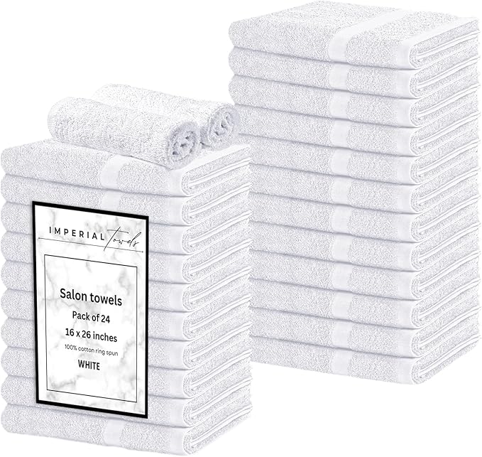 Hand Towels (Pack of 24) White Economy Towels Salon Towels - 100% Cotton Spa Towel– 16 x 27 Inches Highly Absorbable, Facial, Gym, Hair Face Towels Bulk
