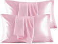 Bedsure Satin Pillowcase Standard Set of 4 - Pink Silky Pillow Covers for Hair and Skin 20x26 Inches, 4 Pack with Envelope Closure, Similar to Silk Pillow Cases, Gifts for Women Men