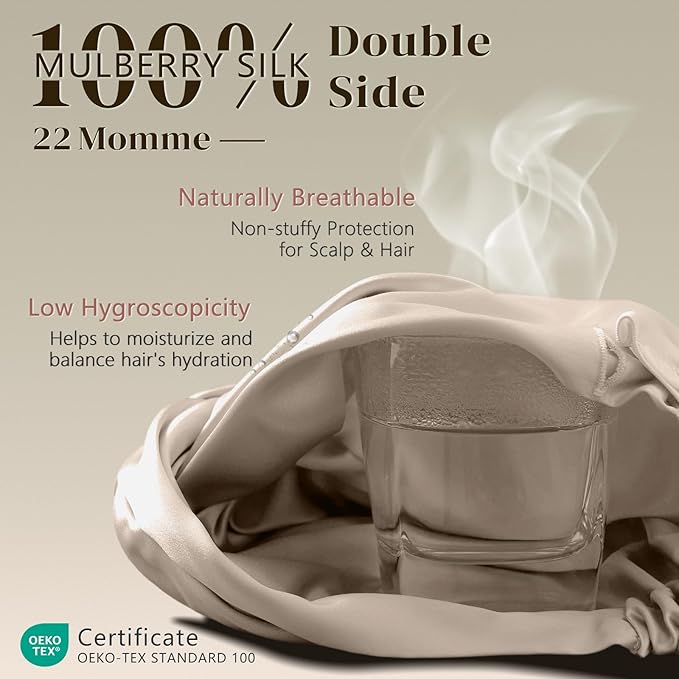 ZIMASILK 100% 22 Momme Mulberry Silk Bonnet for Sleeping Women, Breathable Silk Hair Wrap for Premium Hair Protection - Reducing Friction (1Pc, Cream)