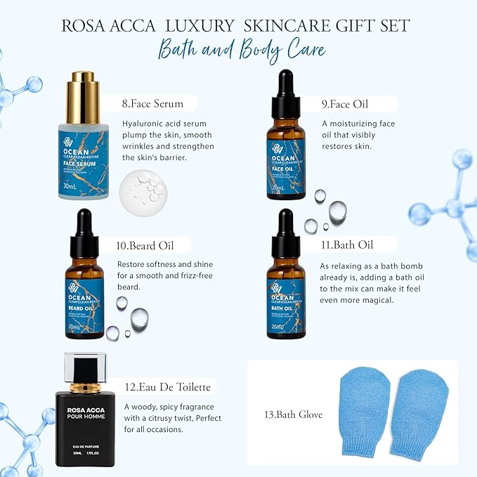 Christmas Gifts for Men, 30 Pcs Men Facial Skin Care Set, Luxury Bath & Beard Gift Set, Spa & Self-Care Gift, Clay Mask, Cleanser, Beard Oil, Cologne, Birthday, Valentines, Father Day, Boyfriend