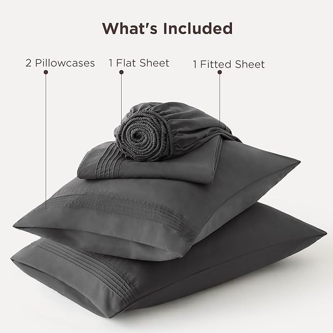 Bedsure Deep Pocket Queen Sheets Set - Fits Mattresses Up to 21 Inches Thick - 4 Piece GentleSoft Bed Sheets, Moisture Wicking, Soft & Cooling Bedsheet & Pillowcases, Easy & Secure Fit, Dark Grey