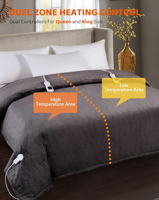 Electric Heated Blanket King Size, Super Soft Cozy Upgraded Flannel Heating Blanket with 9 Heating Levels & 1-9 Hours Auto Off, Fast Heating & Overheat Protection, 100" x 90", Charcoal Gray