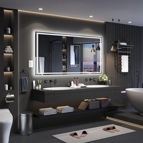 72x36 Inch LED Bathroom Mirror with Frontlit & Backlit（Independent Control）, Lighted Mirror for Bathroom Wall with 3-Color Dimmable & Anti-Fog, Vanity Mirror with Lights