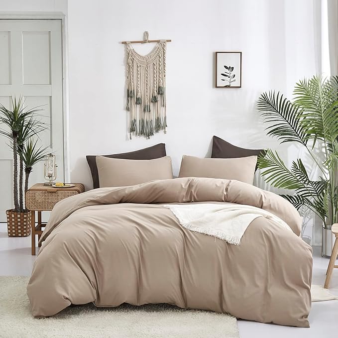 KAREVER Deep Champagne Comforter Set Cal King Cream Coffee Bedding Set Beige Blanket California King Women Men Breathable Comforter Set Cal King Taupe Bed Set