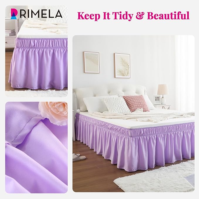 RIMELA Bed Skirting Queen Size Lilac Purple Bed Skirt 18 Inch Drop, Wrap Around Elastic Adjustable Bedskirt, Dust Ruffle for Bed Frame & Box Spring Soft Durable Fabric Machine Washable Easy to Install