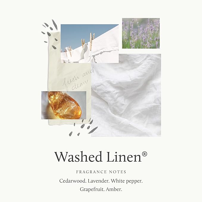 Thymes Washed Linen Candle - 8 oz Scented Candle for a Fresh Home Fragrance - Matte White Jar