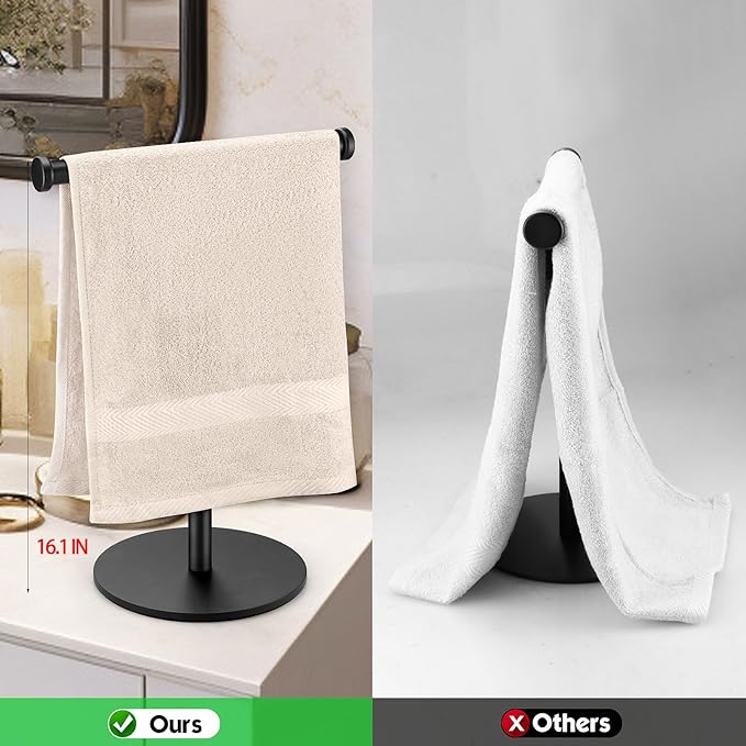 Hand Towel Holder, Matte Black Bathroom Towel Racks, Countertop Towel Stand, T-Shape Towel Holder for Bathroom Kitchen, Size 11" L x 6.7" W x 16.1" H