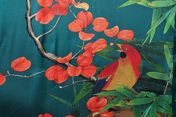 Women's Silk Kimono Robe Long Bathrobe Nightgown 100% Mulberry Silk for Women - Classic Floral Pattern