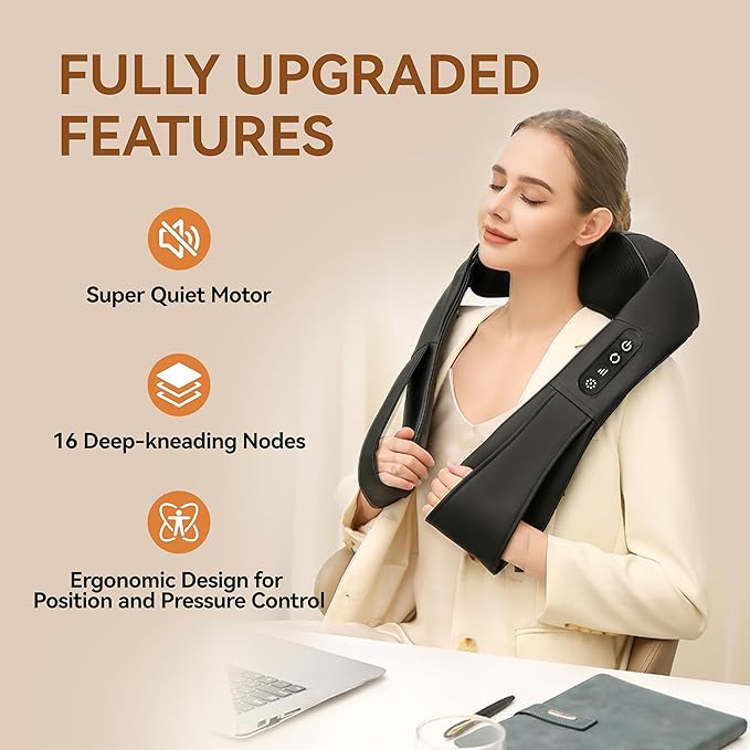 XBT 【Cordless】 Neck and Shoulder Massager with Heat, Rechargeable Shiatsu Deep Tissue Scarf Like Massager for Back Pain Relief,Perfect Relaxing Gifts for Women Men Dad Mom Wife Husband