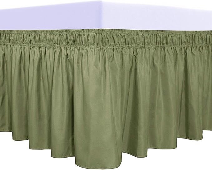 PureFit Wrap Around Ruffled Bed Skirt with Adjustable Elastic Belt - 18 Inch Drop Easy to Put On, Wrinkle Free Bedskirt Dust Ruffles, Bed Frame Cover for Twin,Twin XL and Full Size Beds, Light Green