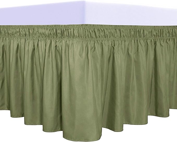 PureFit Wrap Around Ruffled Bed Skirt with Adjustable Elastic Belt - 14 Inch Drop Easy to Put On, Wrinkle Free Bedskirt Dust Ruffles, Bed Frame Cover for Twin,Twin XL and Full Size Beds, Light Green