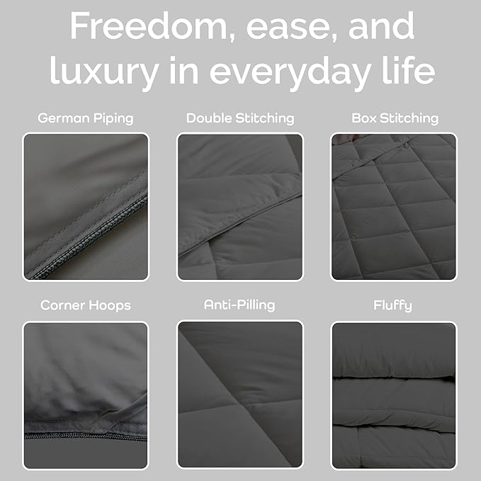 100% Viscose Derived from Bamboo Comforter, Cooling Comforter, Duvet Insert, Breathable, Extra Fluffy, Lightweight Comforters, Charcoal - Queen Size