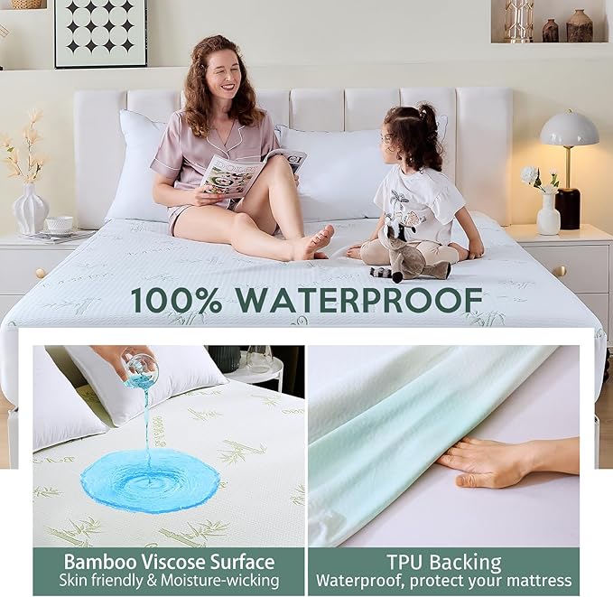 MUXHOMO Mattress Protector Full Size Bed, 100% Waterproof Mattress Cover, Cooling and Breathable Bed Pad Cover, Deep Pocket 8"-21"
