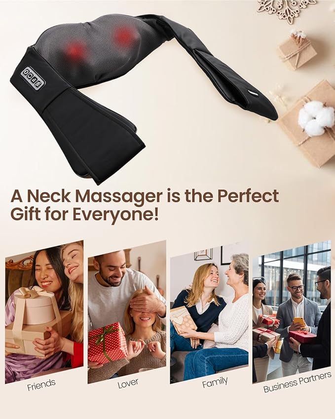 DAILYLIFE Shiatsu Neck and Back Massager with Heat, Electric Deep Kneading Massager for Neck Pain, Shoulder, Waist, Leg and Foot, Stress Relief for Men, Women, Mom, Dad