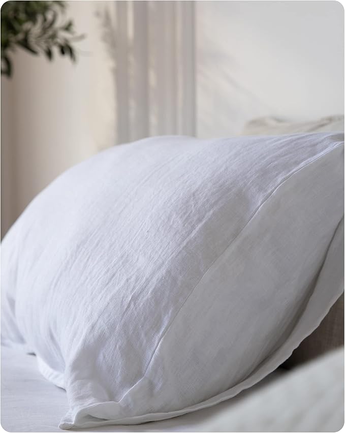 XZ XIFA Linen Pillowcases Queen - Pack of 2-100% Natural Washed French Flax, Breathable, Durable, Textured Envelope Pillowcases - White, 20'' x 30''