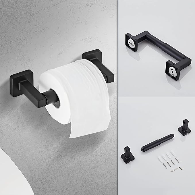 Matte Black Bathroom Hardware Set 4 Pieces,Bathroom Accessories Set Stainless Steel Wall Mounted, Hand Towel Bar, Towel Ring, Robe Towel Hooks,Toilet Paper Holder,Towel Bar Set, 23.6 Inch