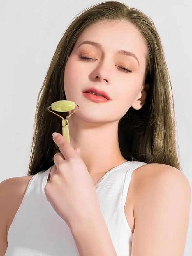 Natural Jade Roller & Gua Sha Set, Self Care Colorful Gift for Face Eye Neck Massager for Women Men, Jade Gua Sha Tool for Face for Skin Care, Improves Skin Tone-Beauty & Skincare (Yellow)