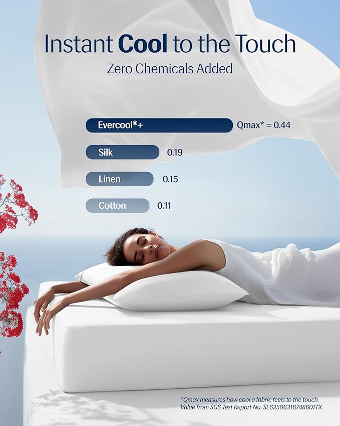 REST® Evercool®+ Starter Sheet Set, TwinXL Size, White, Breathable Bed Sheets for Hot Sleeper and Night Sweats, with Pillowcases, Ionic+ Self-Cleaning Silver Yarn for Sensitive Skin 3PCS No Flat Sheet