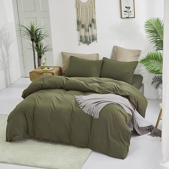 Cottonight Green Comforter Set California King Olive Green Bedding Set Dark Green Blanket Quilts Modern Soft Breathable 3 Piece Army Comforter Set for Women Men