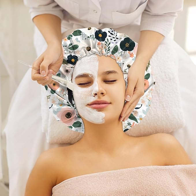 2 PCS Bonnets for Women Girls Satin Hair Bonnet Silk Adjustable Elastic Double Layer Hair Wrap Sleep Cap Comfort Cute-Bowknot Flower