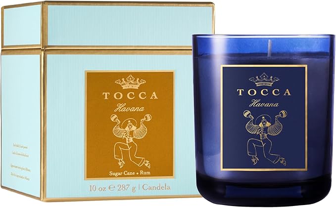 TOCCA Havana 10oz Candle- Sugar Cane & Rum Scented, Hand Poured Soy-Wax Blend with 100% Cotton Wick, 60 Hour Burn Time