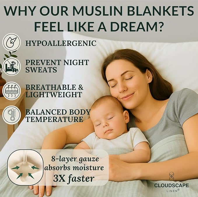 Cloud Scape Linen 8-Layer Muslin Blanket King Size for Adult - 100% Cotton, Breathable and Soft, Perfect Winter Cozy Blanket, Fits up to California King Bed, 92x108, Seafoam
