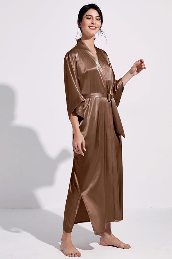 PRODESIGN Satin Kimono Robe Women Long Silky Kimono Bathrobe Sleepwear Wedding Bridesmaid Robe