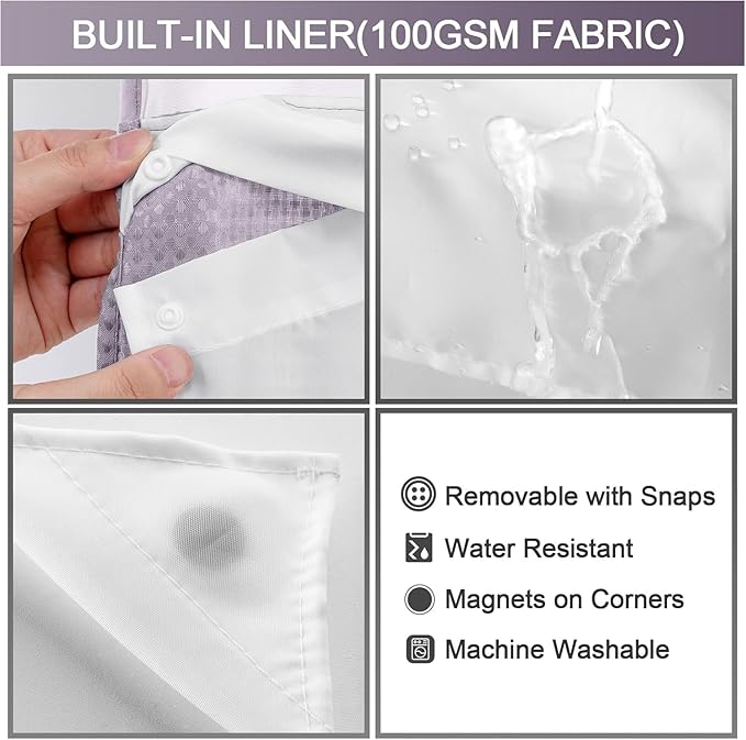 YellyHommy No Hook Shower Curtain with Snap in Liner Set Less Time Waffle Shower Curtain for Bathroom 75" L x 72" W Purple