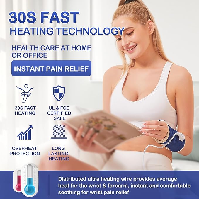 JOBYNA Heating Pad for Wrist Pain, 30S Fast Heat Heated Wrist Wrap, 86-158℉, 10-90Min Auto Shut Off, Suitable for Arthritis, Carpal Tunnel Relief, Sprains Trigger Thumb