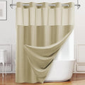 No Hook Shower Curtain with Snap in Liner, Polyester Textured Shower Curtain with Liner Set, Waterproof Washable Hotel Style Shower Curtains for Bathroom, 71Wx74H, Khaki