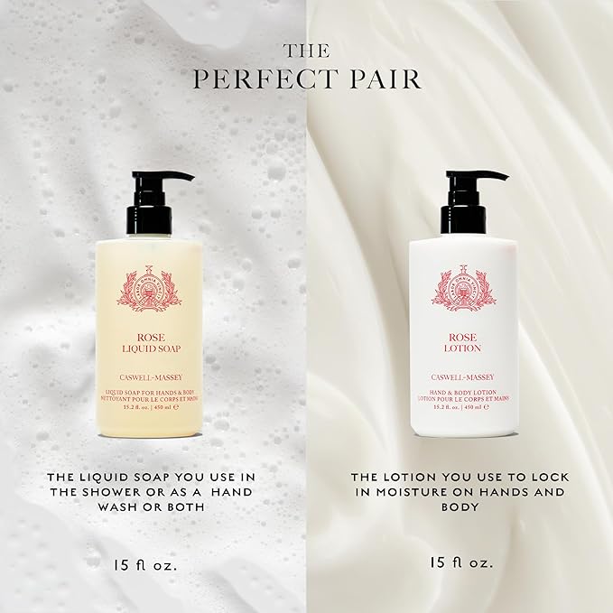 Caswell-Massey Rose Hand and Body Lotion for Dry Skin, Daily Moisturizing Lotion with Almond Oil, Shea Butter & Vitamin E, Fast-Absorbing Non-Greasy Hydrating Moisturizer, Pump Bottle 15.2 fl oz