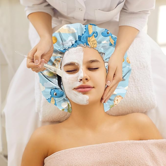 2 PCS Bonnets for Women Girls Satin Hair Bonnet Silk Adjustable Elastic Double Layer Hair Wrap Sleep Cap Comfort Cute-Dinosaur Cow