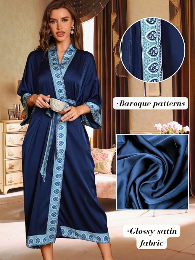 Satin Robe Sets For Women, 2-PC Lightweight Bathrobe, Silk Sleepwear Kimono Bridesmaid Sexy Robes
