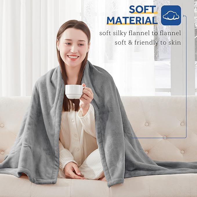 Sealy Electric Blanket King, Flannel Heated Blanket King Size with 10 Heating Levels & 1-12 Hours Auto Shut Off, Machine Washable, Light Grey, 100 x 90 Inch
