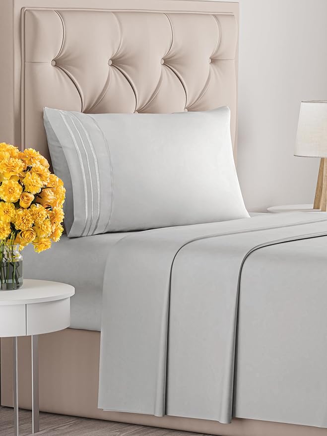Twin XL Size 3 Piece Sheet Set - Extra Soft, Breathable and Cooling - Hotel Luxury Durable Bed Sheets for Women & Men - Deep Pockets, Easy-Fit & Wrinkle-Free - Soft Grey Oeko-Tex