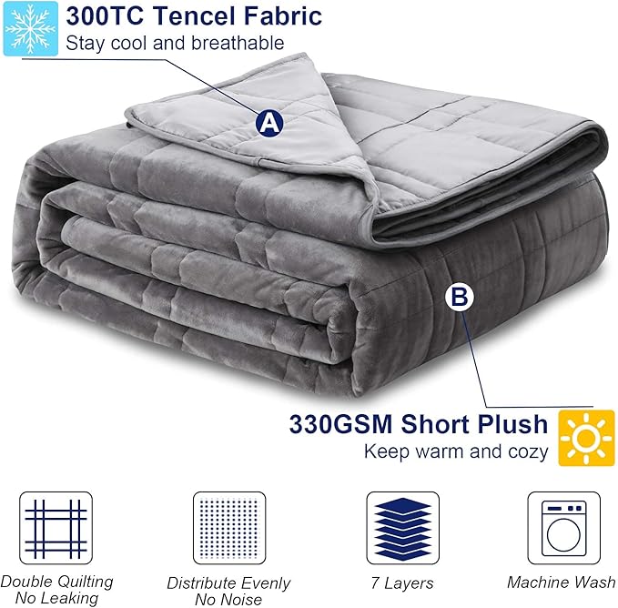 OMYSTYLE Queen Size Weighted Blanket 80''x87''(30lbs, Double-Sided), Warm Short Plush and Cool Tencel Fabric Reversible Weighted Blanket for Adult - Carry Bag Included