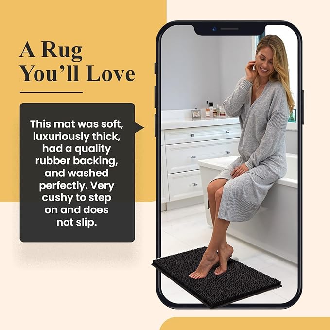 MAYSHINE Chenille Plush Extra Long Bath Mat Runner, 1 INCH Pile, Charcoal Gray, 59x31 inches, Machine Washable, Non-Slip