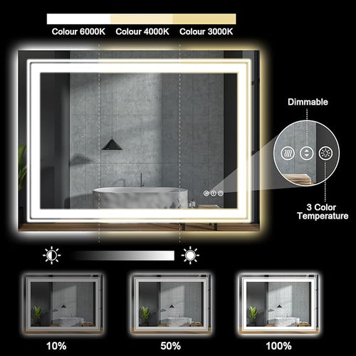 27x19 LED Bathroom Mirror with Front and Backlight, Dimmable Lighted Bathroom Vanity Mirror with Anti-Fog, Memory Function,Tempered Glass(Horizontal/Vertical)