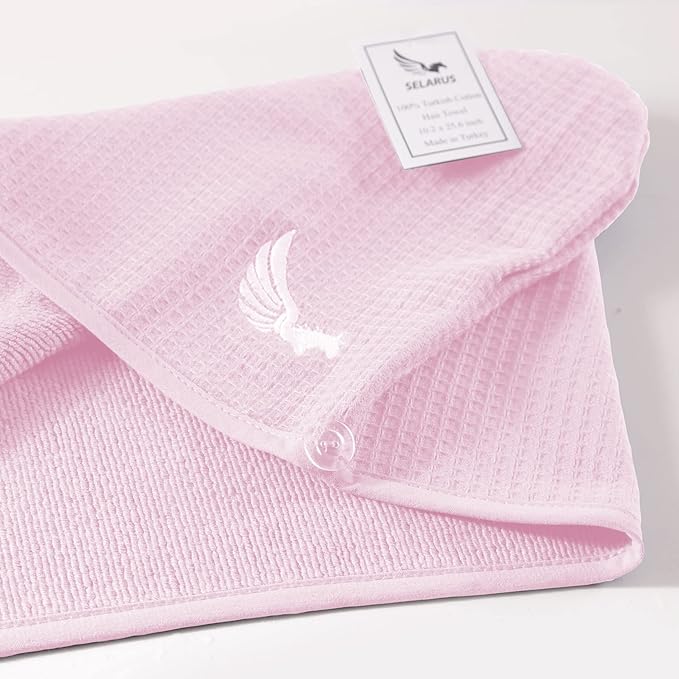 100% Turkish Cotton Hair Towel Wrap for Women,Non Microfiber,400-GSM(Grams per Square Metre),AntiFrizz,Hair Plop Waffle Towels for Curly,Long&Thick Hairs,Turban Head Wrap,1Pack10x26inc