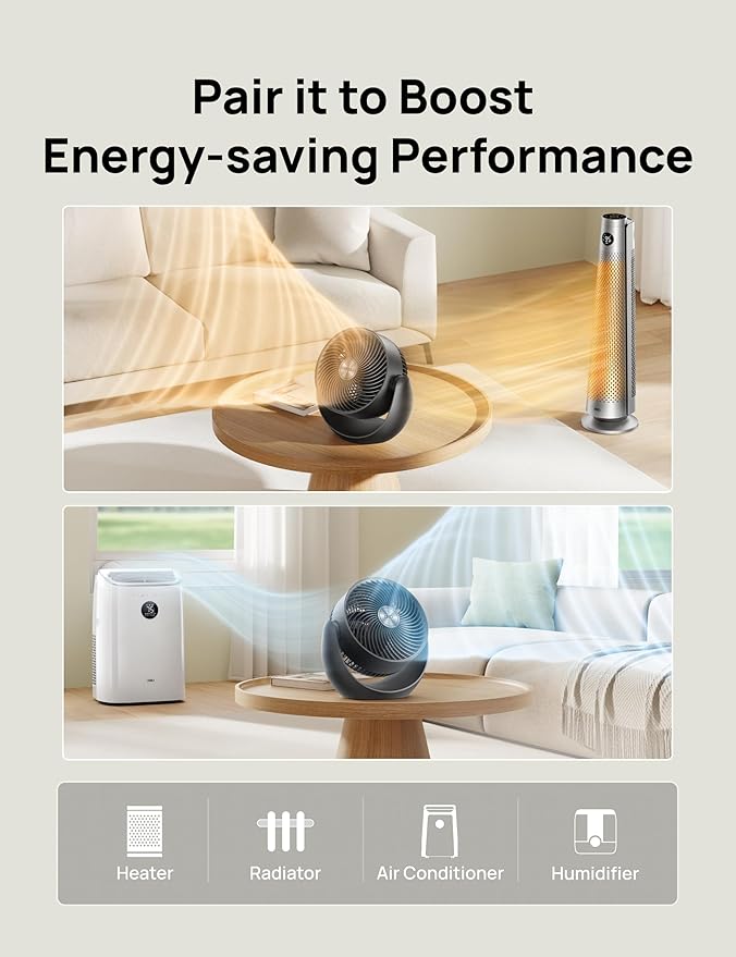 Dreo Fan for Bedroom, Table Air Circulator for Whole Room, 11 Inch, 40ft Strong Airflow, 120° adjustable tilt, 28db Low Noise, Quiet, 3 Speeds, 2025 New Desk Fan for Office, Kitchen, Home
