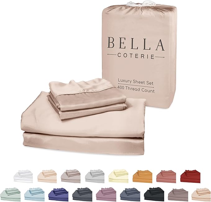 Bella Coterie Luxury Bamboo Viscose Cal King Size Sheet Set | 100% Organically Grown | Ultra Soft | Cooling for Hot Sleepers | 18" Deep Pocket [Dusty Rose]