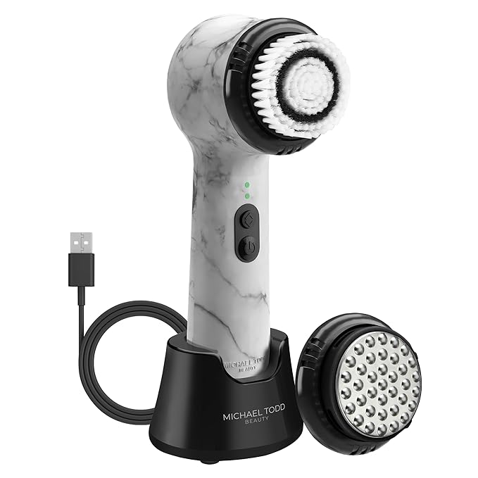 Michael Todd Beauty Soniclear Allure 2024 Best of Beauty Winner Facial Cleansing + Exfoliation Brush System with 4 speeds, Serum Infusion Head + Travel Case