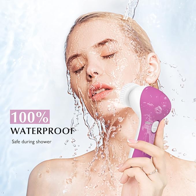 COSLUS Facial Cleansing Brush Silicone Face Scrubber: 7 in 1 FBS-D Electric Exfoliating Rotating Massage Device Waterproof Deep Cleaning Exfoliation Spa Machine - Electronic Skin Care Wash System