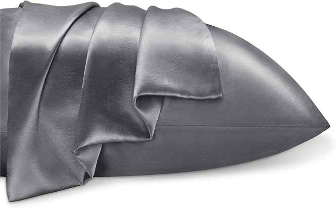 BEDELITE Satin Pillowcase for Hair and Skin, Super Soft Similar to Silk Pillow Cases 4 Pack with Envelope Closure, Cooling Pillowcases for Women Men (20"x30" Queen Size, Dark Grey)