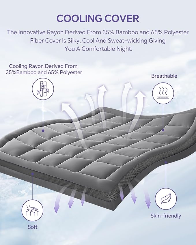 Dual Layer 4 Inch Memory Foam Mattress Topper King - 2 Inch Gel Memory Foam and 2 Inch Pillow Top Mattress Pad, 7-Zone Egg Crate King Size Mattress Topper (Grey)