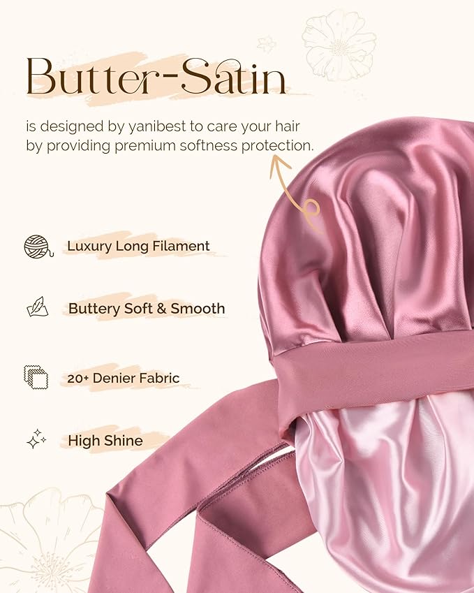 YANIBEST Silk Hair Bonnet for Sleeping, Double Layer Hair Bonnet with Elastic Tie Band for Curly Natural Hair Reduce frizz