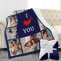 Custom Sherpa Fleece Blanket with Photos Text - Soft, Warm, Fuzzy Personalized Couples Gifts for Boyfriend, Girlfriend - Customized Picture Blanket for Birthday, Anniversary, Christmas