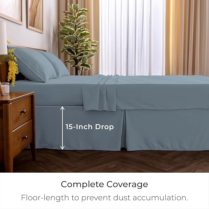 Mellanni Bed Skirt Twin Size - Bed Skirting - 15-Inch Tailored Drop Pleated Dust Ruffle - Hotel Luxury Bedding - Wrinkle, Fade, Stain Resistant - 1 Bedskirt (Twin, Blue Hydrangea)