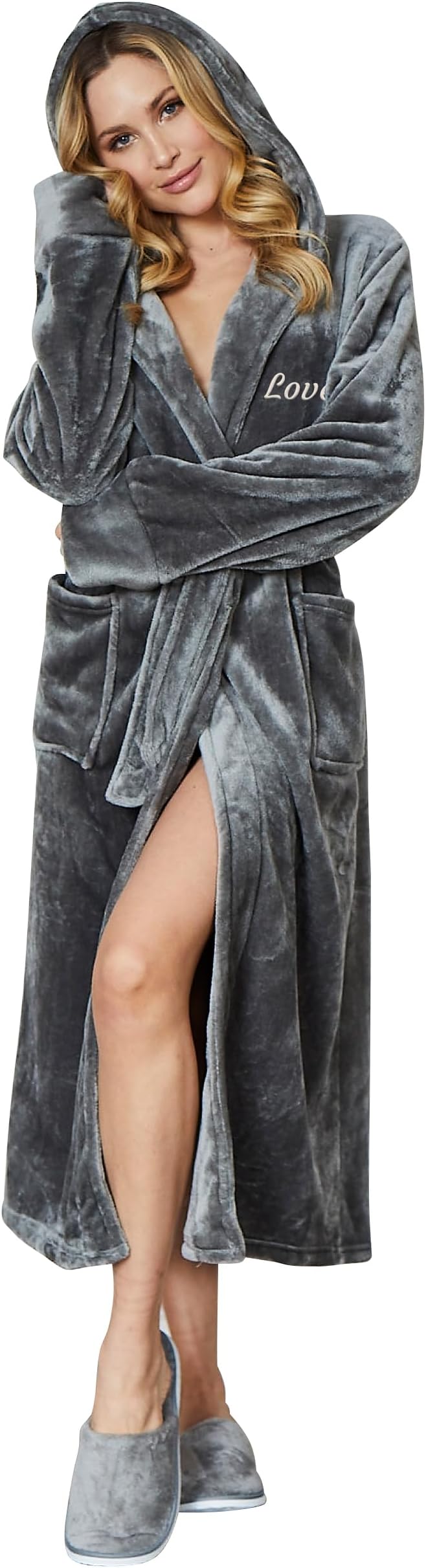 Lotus Linen Plush Robes for Women - Soft Bathrobe, Custom Monogram, Warm Fleece Robe with Pockets