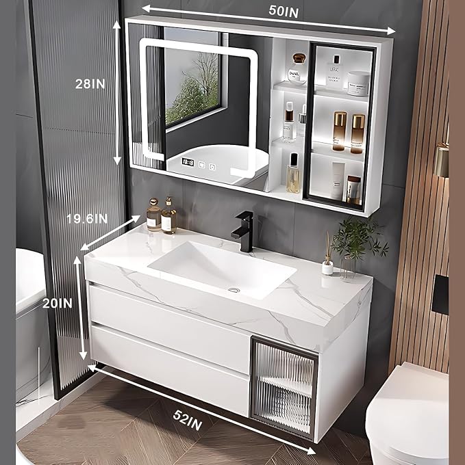 Modern Bathroom Vanity - Wall-Mounted Bathroom Storage & Bathroom Vanities with Sink, Wall Mounted, Defogging & Led Lighting | Bathroom Cabinets Slim